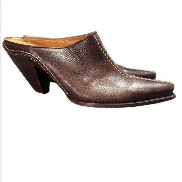 Charlie 1 Horse Brown Distressed Leather Heels Mules Size 7 Cowboy Western - Picture 2 of 10